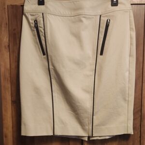 Ann Taylor Beige Skirt with Black Detail & Black Zip Pockets- NWT